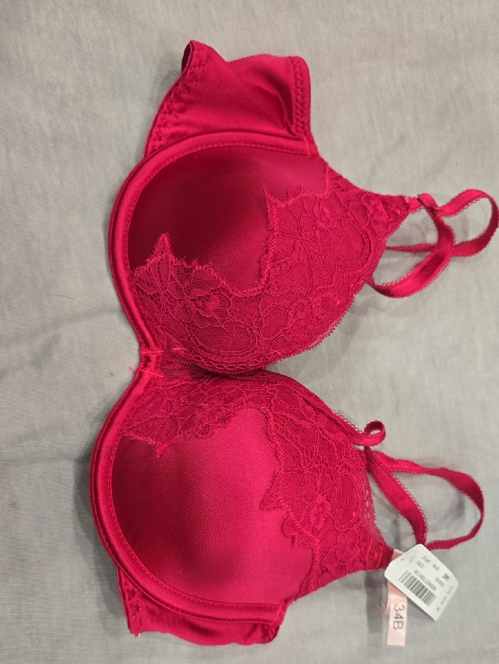 La Vie En Rose Lace-Trim Satin Push-Up Bra - Hot Pink